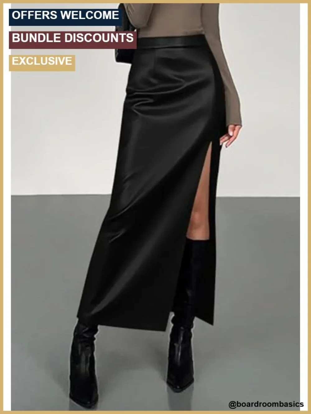 Faux Leather Bodycon High Waisted Maxi Pencil Skirt with Side Slit